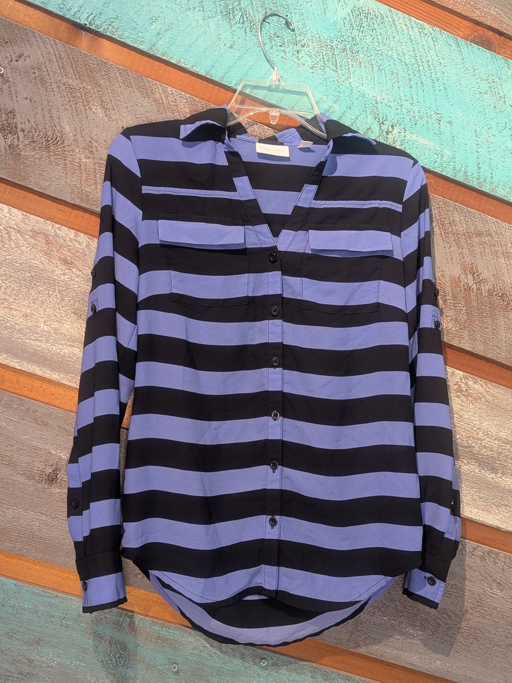 New York & Company Striped Button-Up Shirt
